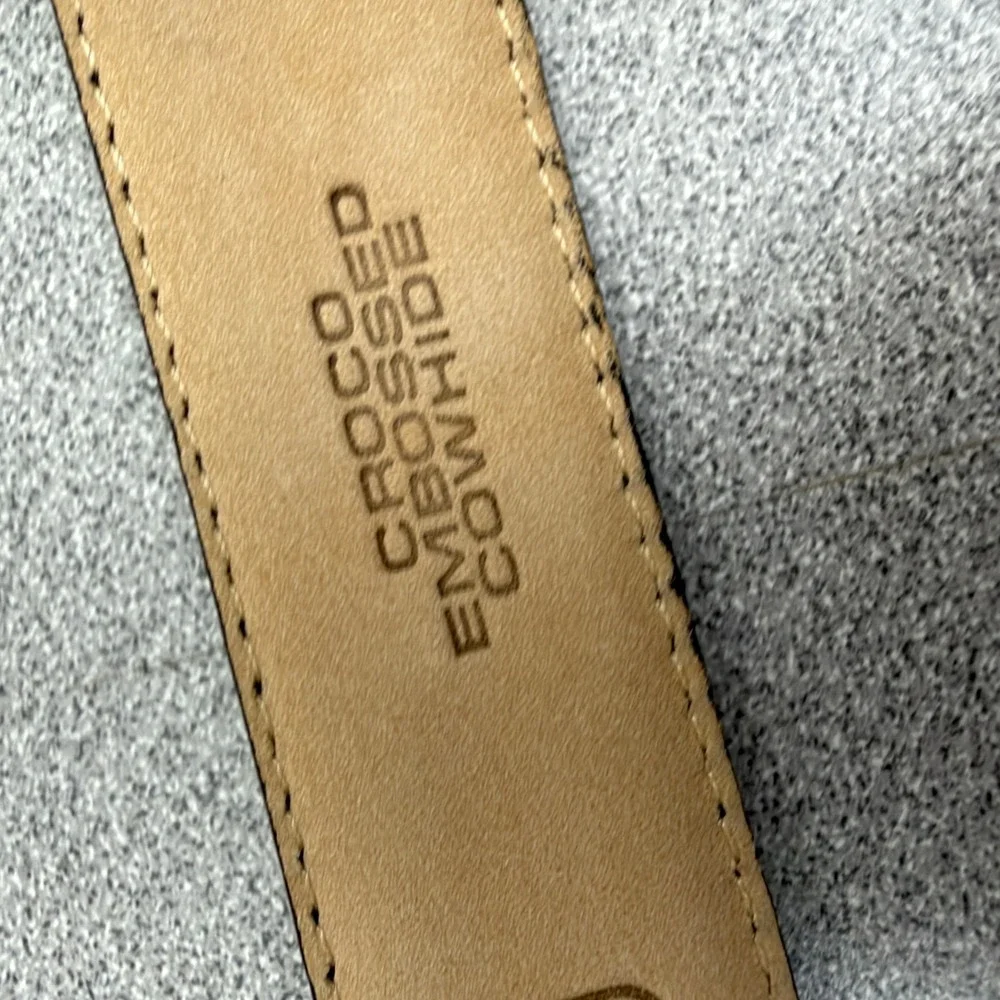 Fossil Belt Womens Medium Brown Croco Embossed Leather BT5096 Mixed Metal Buckle